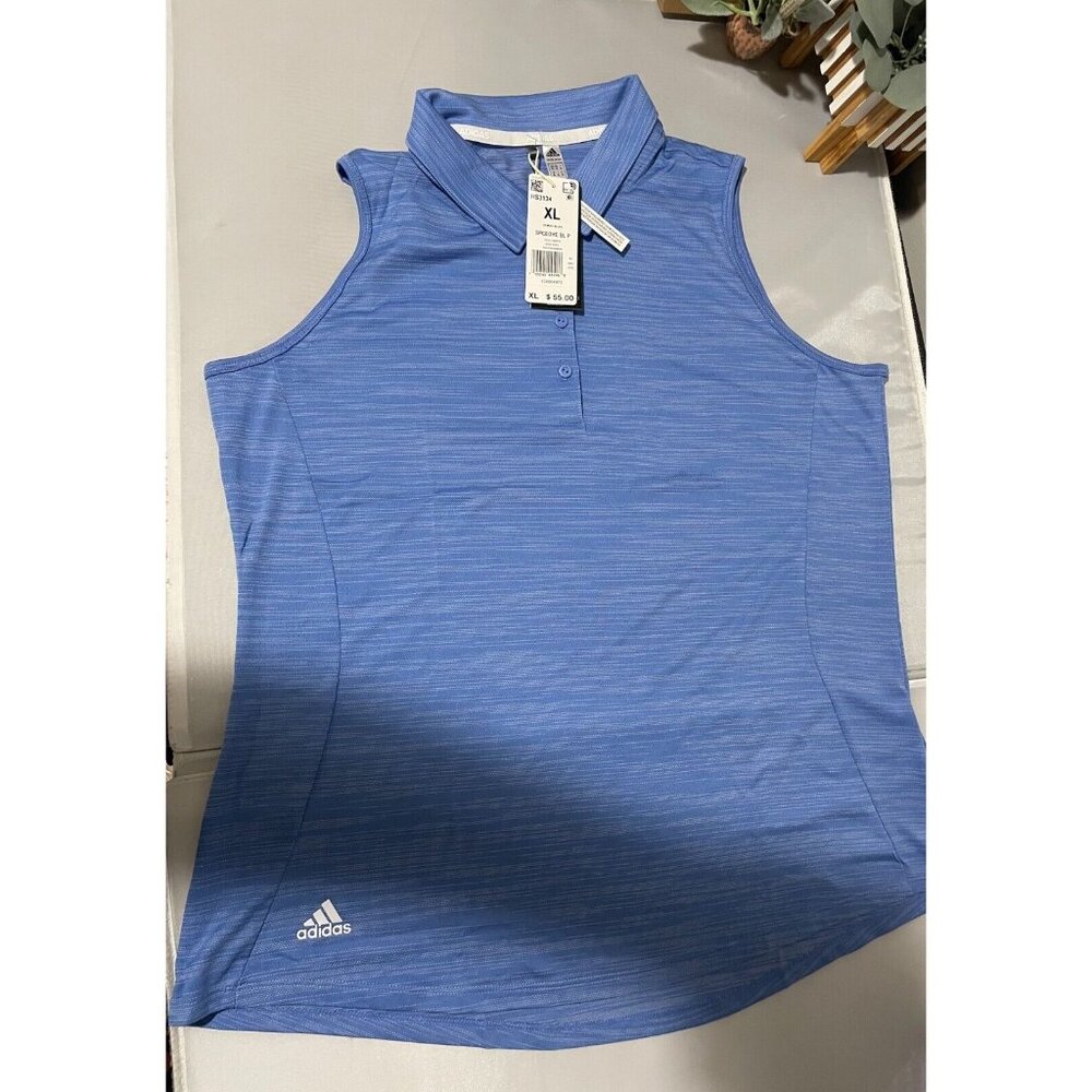 Adidas Polo Shirt Womens XL Sleeveless 4 Way Stretch Breathable Space Dye Blue - Picture 4 of 16
